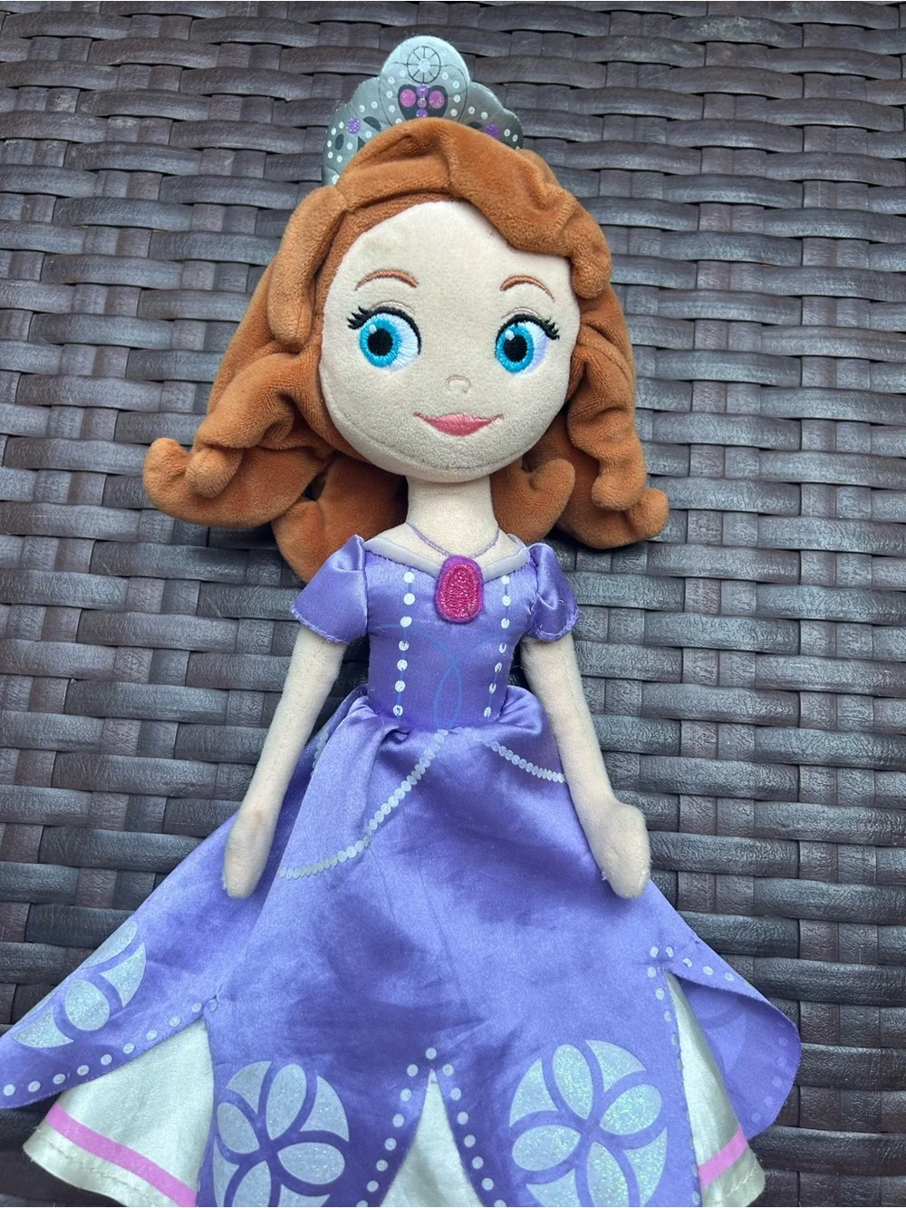 Disney Sofia the First Purple Princess Plush Doll with Brown Hair and Blue Eyes